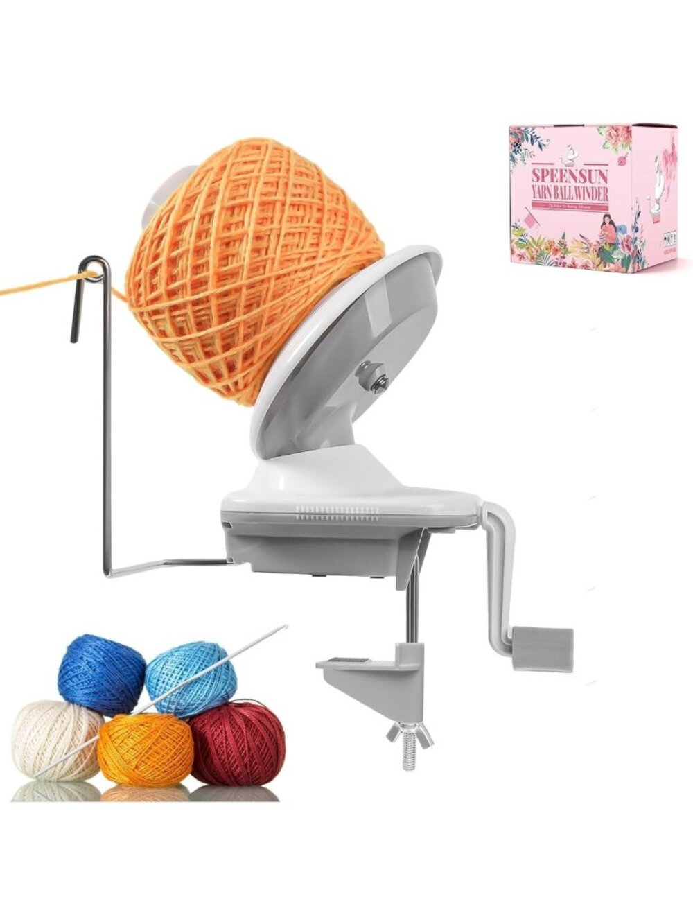 Low Noise Yarn Ball Winder - Manual ABS Spinner with Non-Slip Clamp for Easy